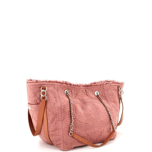 Chanel Double Face Deauville Tote Fringe Quilted Canvas Small Pink - Picture 2 of 10